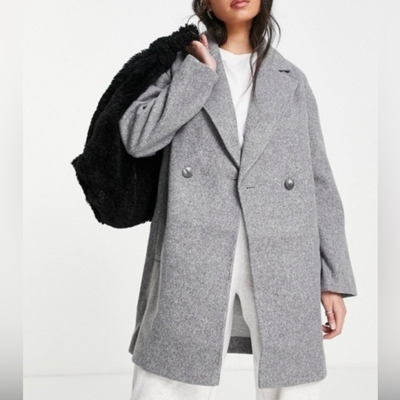 Topshop Jackets & Blazers - Topshop Heathered Riley Long Coat in Marl Gray